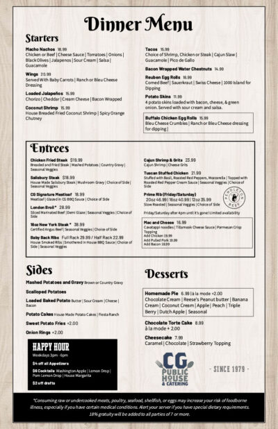 Menu • CG Public House & Catering